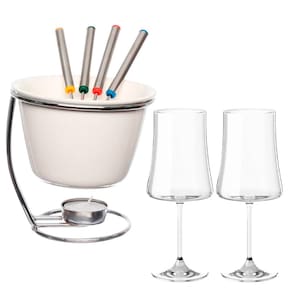Aparelho de Fondue e Taças de Vinho 460ml Pleasure New Branco