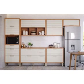 Kit Cozinha Modulada 6 Peças Eloise (3Aéreos+2Balcões+1Paneleiro) CZ026 Freijo/Off White - MGM