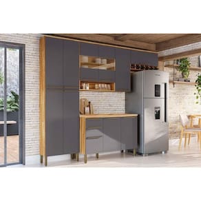 Cozinha Modulada Ronipa Nápoli Prime 4 Peças (2Aéreo+1Balcão+1Paneleiro) C4P01 Amendoa/Grafite-Ronipa
