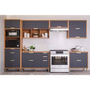 Kit Cozinha Modulada 6 Peças Eloise (3Aéreos+2Balcões+1Paneleiro) CZ023 Freijo/Titanium - MGM
