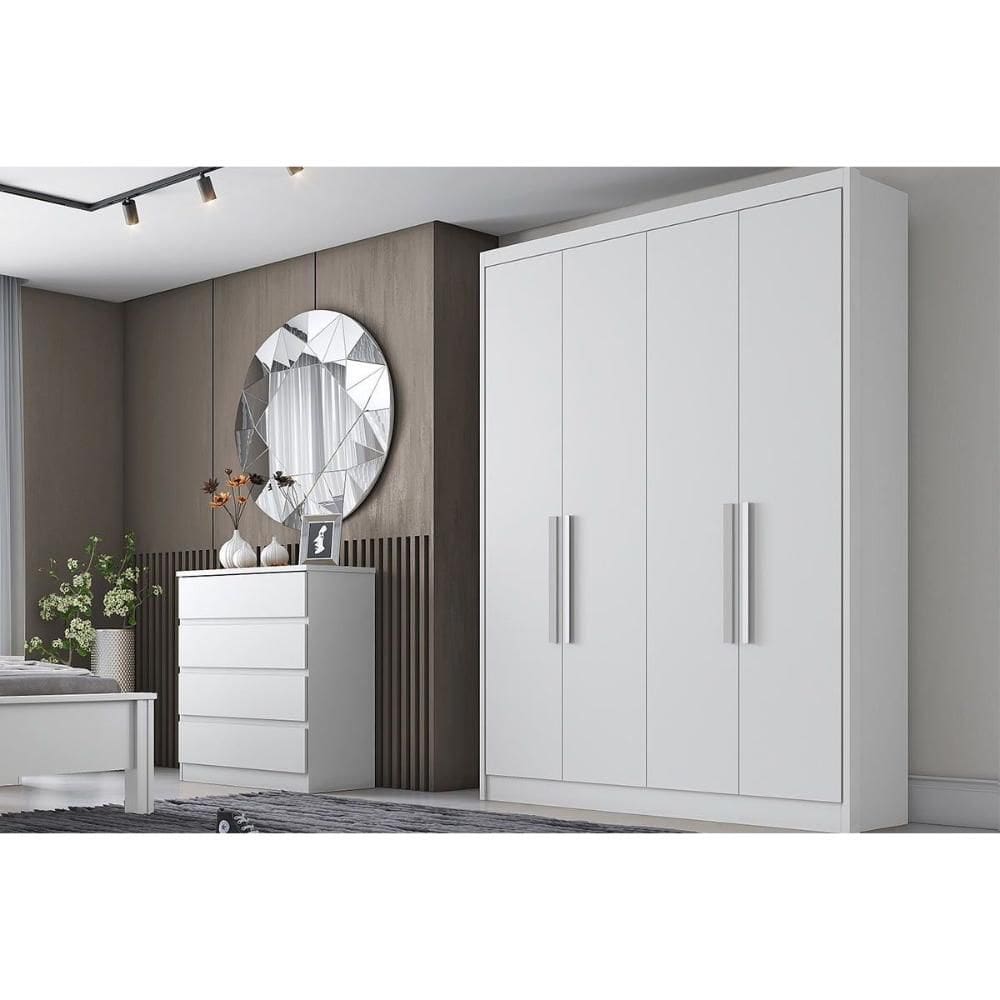 Guarda Roupa 4 Portas e 3 Gavetas Moderni/Sevilha Plus Neve - Novo Horizonte