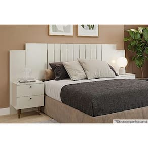 Painel Cama Box Madeirado Casal/Quenn Genova c/ 2 Mesas e 4 Gavetas Off White - Panan