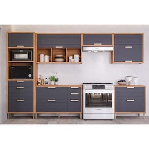 Kit Cozinha Completa 6 Peças Eloise (3Aéreos+2Balcões+1Paneleiro) CZ023 Freijo/Titanium - MGM