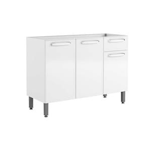 Gabinete p/ Pia Cozinha Balcão Evidence 7022 c/ 3 Portas e 1 Gaveta s/ Tampo 120cm Branco - Bertolini