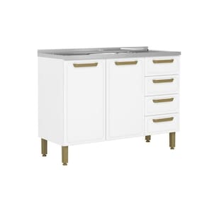 Balcão de Cozinha Modulado c/ Pia Bella c/ 2 Portas e 4 Gavetas 120cm Branco - Bertolini