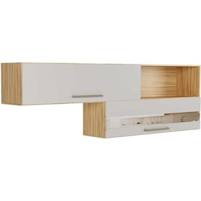 Módulo Cozinha Ronipa Carménère c/ 2 Portas Basculante (1 c/ Vidro) e Nicho 200cm Amendoa/Off White-Ronipa