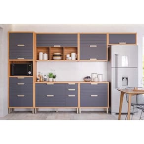 Cozinha Modulada MGM Eloise 6 Peças (3Aéreos+2Balcões+1Paneleiro) CZ026 Freijo/Titanium-MGM