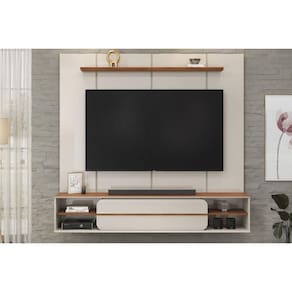 Painel Quarto p/ TV até 70 Pol Alana 169x180cm Off White/Freijó - DJ Móveis