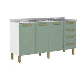 Balcão de Cozinha Modulado c/ Pia Bella c/ 3 Portas e 4 Gavetas 160cm Verde - Bertolini