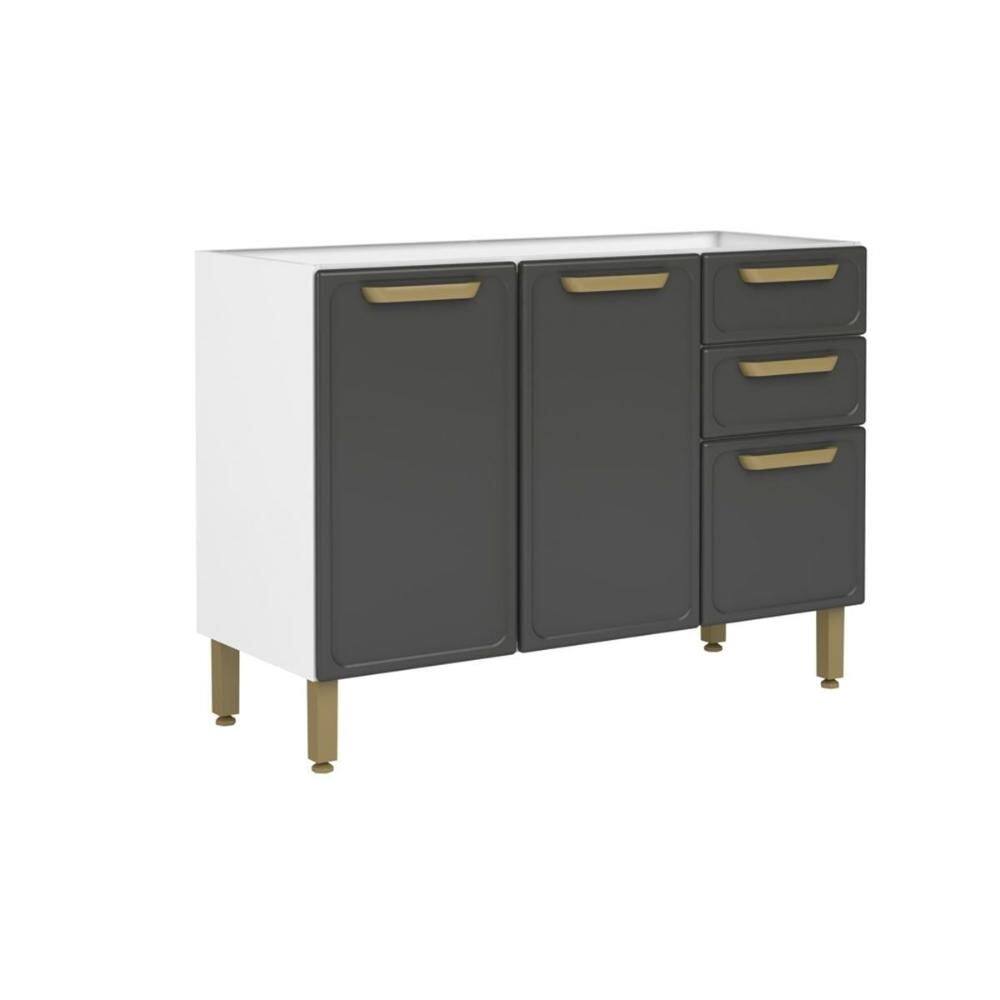 Balcão de Cozinha Modulado Bella c/ 3 Portas e 2 Gavetas s/ Tampo 120cm Grafite - Bertolini