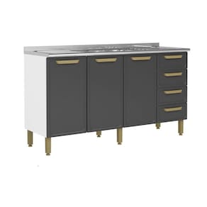 Balcão de Cozinha Modulado c/ Pia Bella c/ 3 Portas e 4 Gavetas 160cm Grafite - Bertolini