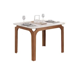 Mesa p/ Cozinha Marina c/ Tampo Madeirado c/ Vidro Curvo 120x80cm Freijo/Off White - DJ Móveis