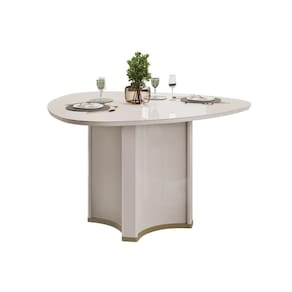 Mesa Multiuso Cozinha Chanel c/ Tampo Madeirado c/ Vidro Orgânico 136x136cm Off White/Off White - DJ Móveis