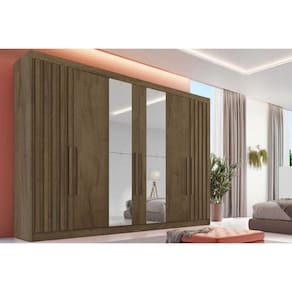 Guarda Roupa 6 Portas (2 Ripadas e 2 c/ Espelho) e 6 Gavetas Potente Braúna - Europa