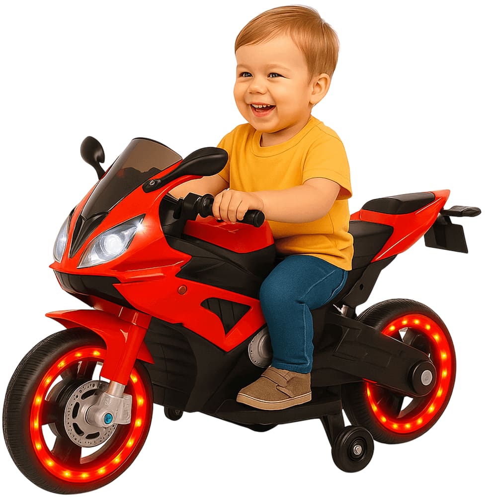 Mini Moto Eletrica Esportiva Importway Vermelha 6V Com Luzes LED