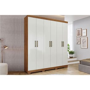 Guarda Roupa Casal 6 Portas e 2 Gavetas c/ pés Milena Cinamomo/Off White - Panan