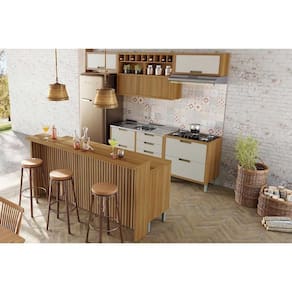 Kit de Cozinha Completa 8 Peças Imperatriz (3Aéreos+4Balcões+1Ilha) C8P53 Freijo/Off White - Nesher