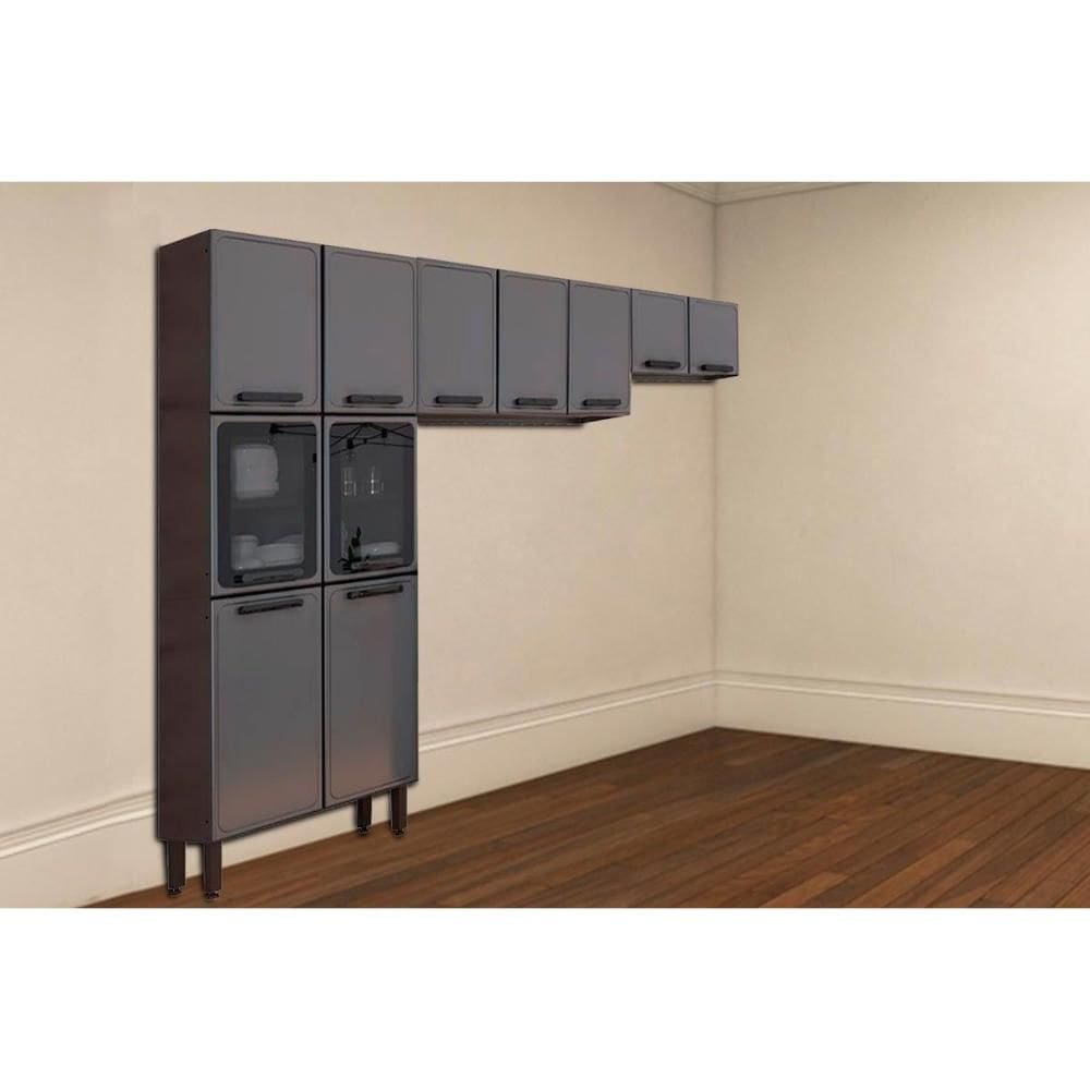 Cozinha Modulada Bertolini Estilo 3 Peças (2Aéreos+1Paneleiro) CPT92 Cinza/Grafite-Bertolini