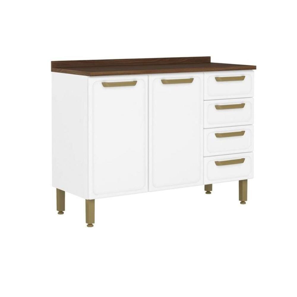 Balcão de Cozinha Modulado c/ Tampo Bella c/ 2 Portas e 4 Gavetas 120cm Branco - Bertolini
