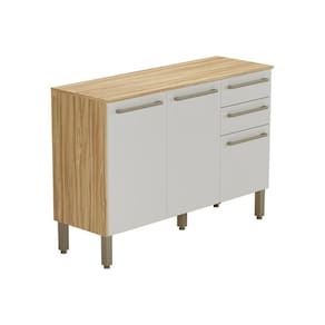 Balcão de Cozinha Modulado c/ Tampo Carménère c/ 3 Portas e 2 Gavetas 120cm Amendoa/Off White - Ronipa