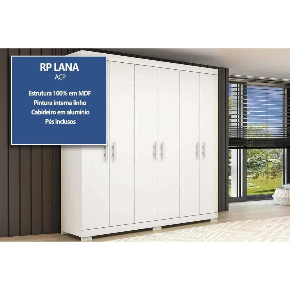 Guarda Roupa 6 Portas e 2 Gavetas Lana Branco | Casas Bahia