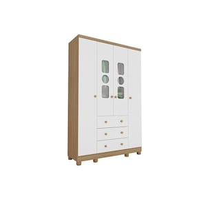 Guarda Roupa 4 Portas c/ (2 Cristal) e 3 Gavetas Tedy Branco/Carvalho - Peroba