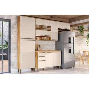 Cozinha Modulada Ronipa Nápoli Prime 4 Peças (2Aéreo+1Balcão+1Paneleiro) C4P01 Amendoa/Off White-Ronipa