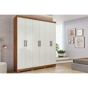 Guarda Roupa Casal 6 Portas e 2 Gavetas c/ 1 Espelho Interno Milena Cinamomo/Off White - Panan