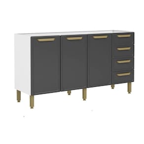 Balcão de Cozinha Modulado Bella c/ 3 Portas e 4 Gavetas s/ Tampo 160cm Grafite - Bertolini