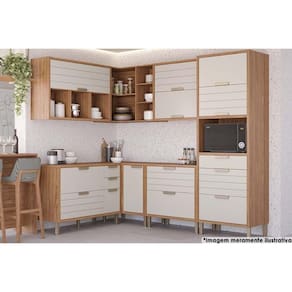 Cozinha Modulada MGM Eloise 7 Peças (3Aéreos+3Balcões+1Paneleiro) CZ029 Freijo/Off White-MGM