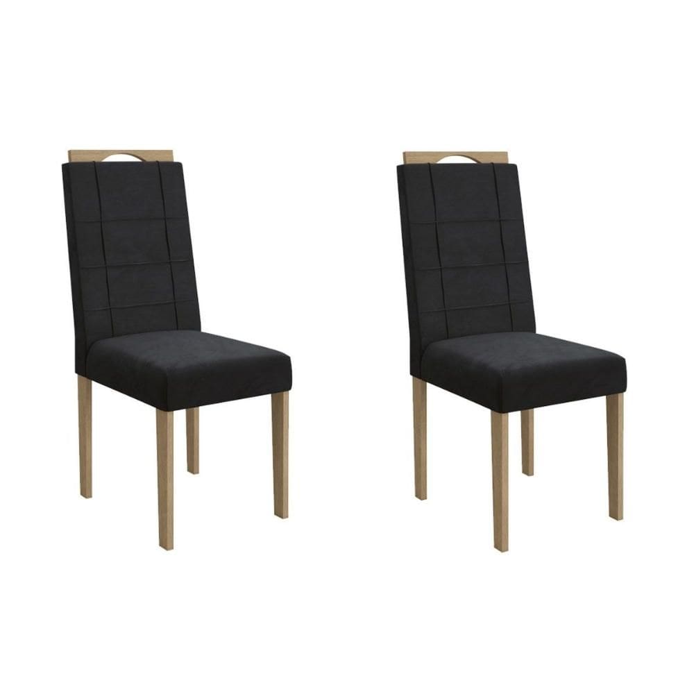 Cadeira de Cozinha Flora 2CAD150 Madeirado Kit 2 Un Carvalho/Suede Preto - Kappesberg