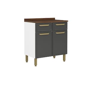 Gabinete de Cozinha Modulado c/ Tampo Bella c/ 2 Portas e 2 Gavetas 80cm Grafite - Bertolini