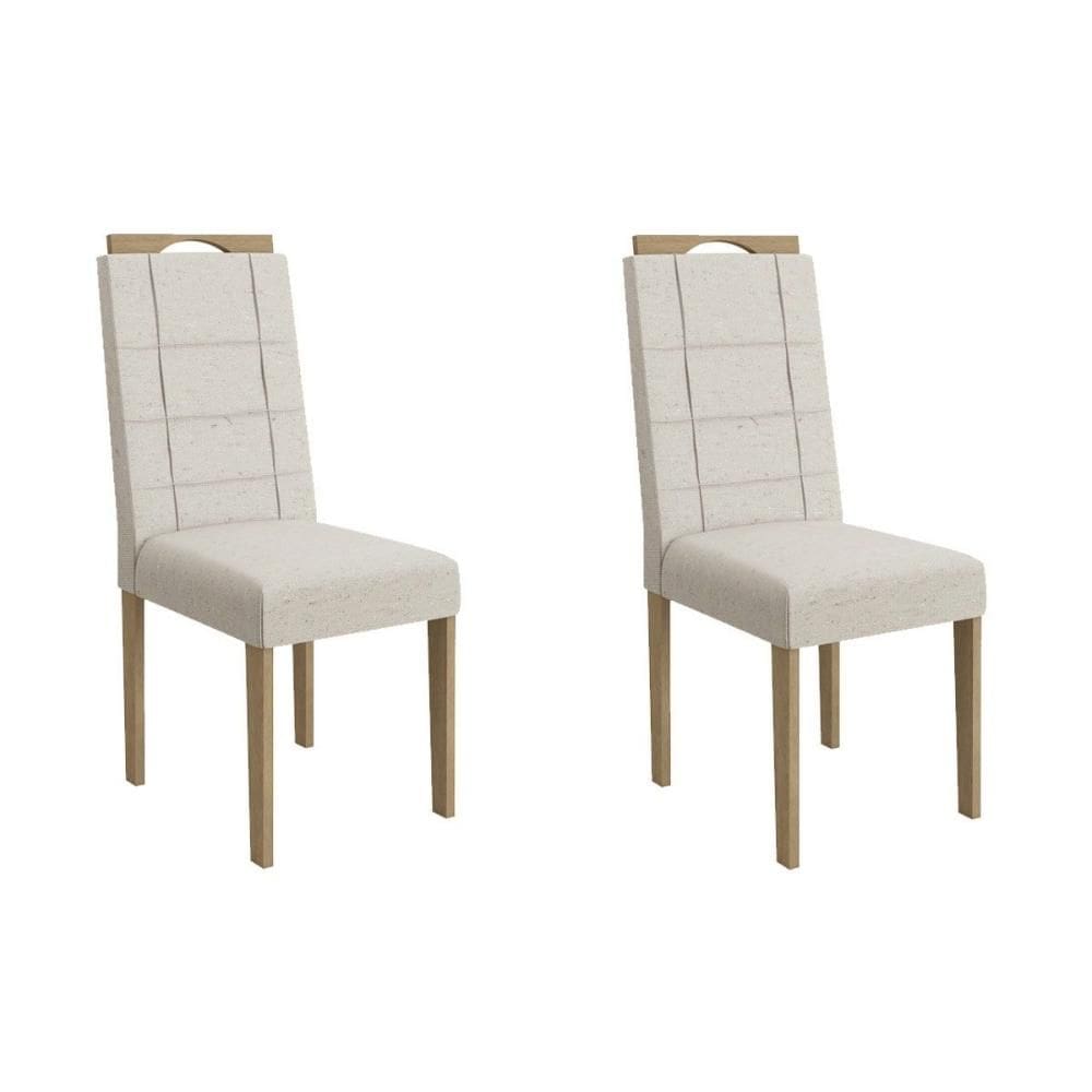 Cadeira de Cozinha Flora 2CAD150 Madeirado Kit 2 Un Carvalho/Linho Bege Caqui - Kappesberg