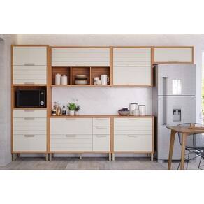 Cozinha Modulada MGM Eloise 6 Peças (3Aéreos+2Balcões+1Paneleiro) CZ026 Freijo/Off White-MGM