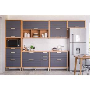 Cozinha Modulada Completa Eloise 6 Peças (3Aéreos+2Balcões+1Paneleiro) CZ026 Freijo/Titanium - MGM