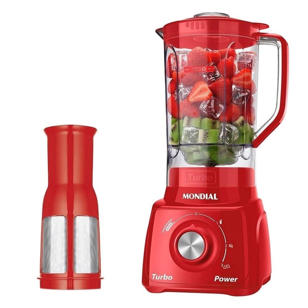 Liquidificador Mondial L-99 com Filtro - Copo Cristal, 3 Velocidades + Pulsar, 550W, Vermelho