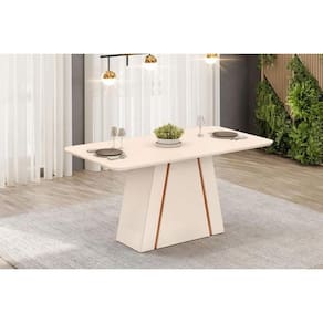 Mesa Multiuso Cozinha Gabi c/ Tampo Madeirado c/ Vidro Curvo 170x90cm Off White/Freijó - DJ Móveis