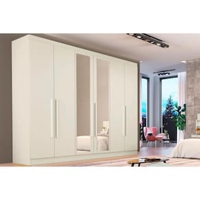 Guarda Roupa 6 Portas (2 c/ Espelho) e 6 Gavetas Oslo Off White - Europa