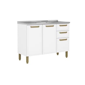 Balcão de Cozinha Modulado c/ Pia Bella c/ 3 Portas e 2 Gavetas 120cm Branco - Bertolini