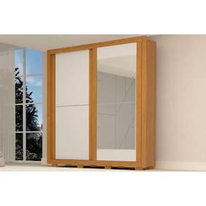 Guarda Roupa 2 Portas de Correr (1 c/ Espelho) e 3 Gavetas Nicole Flex Cinamomo/Cinamomo ou Off White - ACP