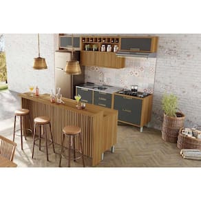Cozinha Modulada Completa Imperatriz 8 Peças (3Aéreos+4Balcões+1Ilha) C8P53 Freijo/Grafite - Nesher