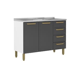 Balcão de Cozinha Modulado c/ Pia Bella c/ 2 Portas e 4 Gavetas 120cm Grafite - Bertolini