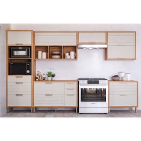 Cozinha Modulada Completa Eloise 6 Peças (3Aéreos+2Balcões+1Paneleiro) CZ023 Freijo/Off White - MGM
