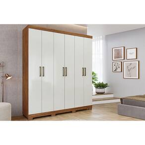 Guarda Roupa 6 Portas e 2 Gavetas c/ 1 Espelho Interno Milena Cinamomo/Off White - Panan