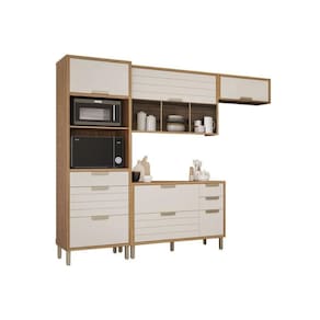 Kit de Cozinha Completa 4 Peças Eloise (2Aéreos+1Balcão+1Paneleiro) CZ028 Freijo/Off White - MGM