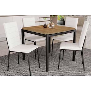 Conjunto: Mesa de Cozinha Reno c/ Tampo de Madeira 90cm e 4 Cadeiras Amsterdã Preto - ano Branco - Kappesberg