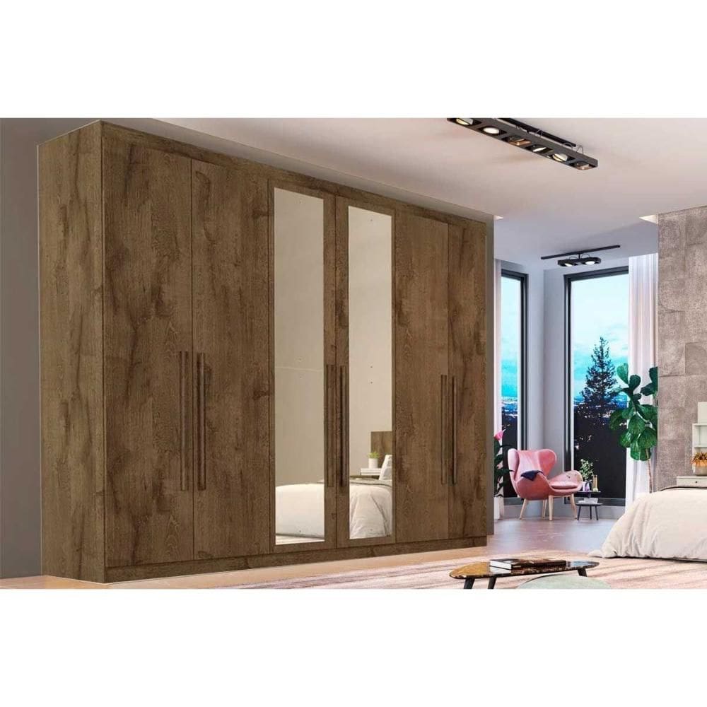 Guarda Roupa 6 Portas (2 c/ Espelho) e 6 Gavetas Oslo Braúna - Europa