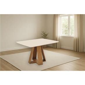 Mesa Multiuso Cozinha Kiara c/ Tampo Madeirado c/ Vidro Curvo 120x90cm Freijo/Off White - DJ Móveis