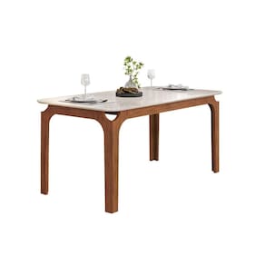 Mesa Multiuso Cozinha Marina c/ Tampo Madeirado c/ Vidro Curvo 160x80cm Freijo/Off White - DJ Móveis