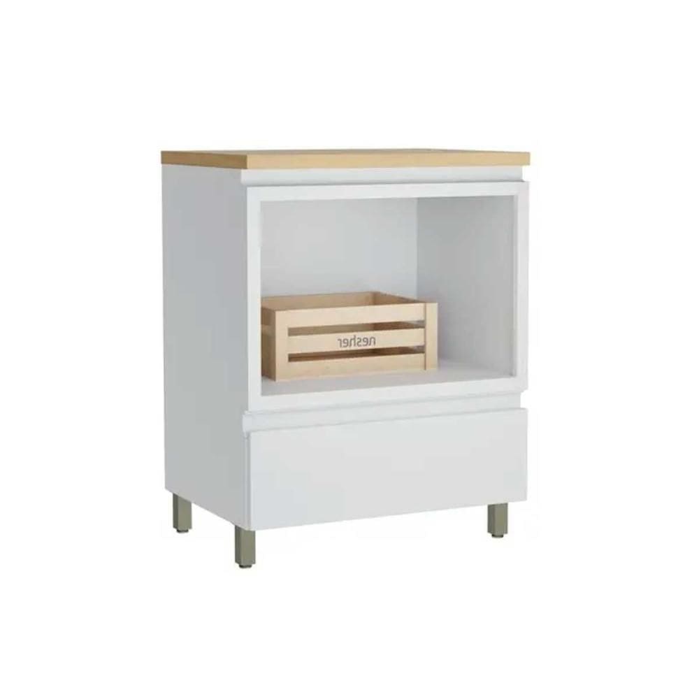 Balcão de Cozinha Modulado c/ Tampo Marquesa c/ 1 Gaveta e 1 Nicho p/ Forno 80cm Branca/Nature - Nesher